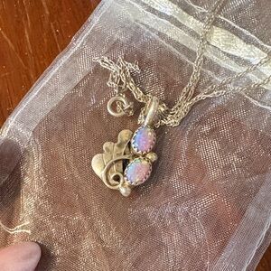 Sterling Silver Marked Opal Pendant Necklace